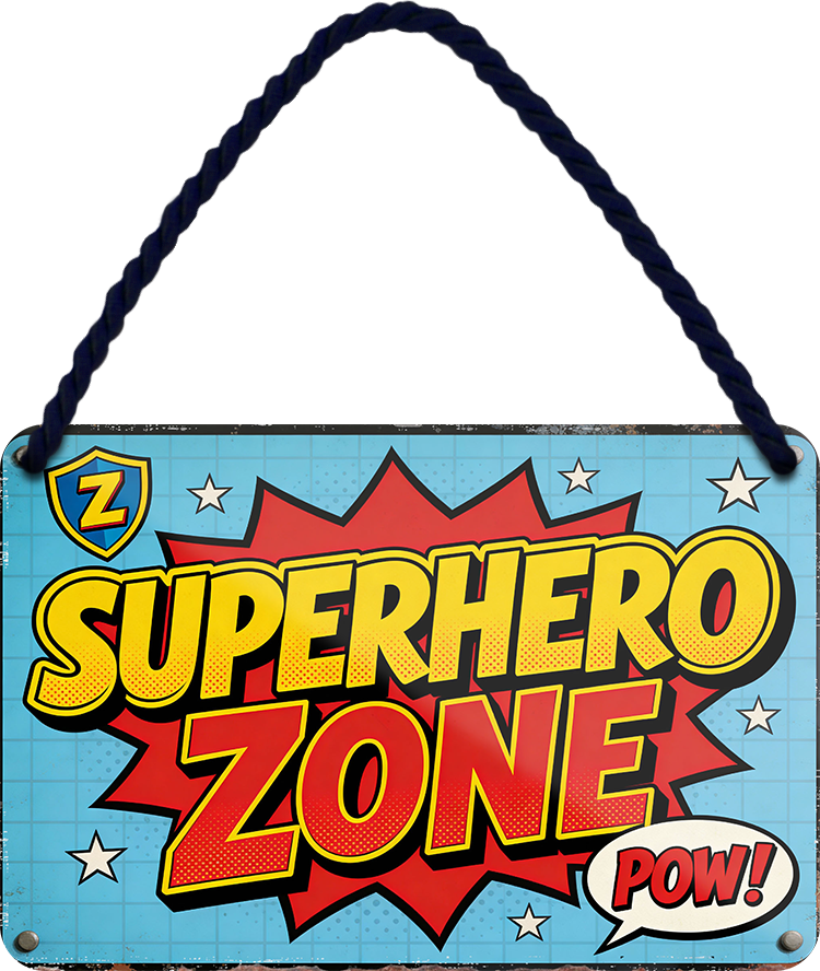 4252024258646		 ''Superhero Zone''
Schilderstore24 Blechschilder sind perfekt als Geschenk zu Weihnachten, Geburtstage, Feiern, Partys, Grillabende, Namenstag, Feiertag, Mädelsabend, Hochzeit. Jederzeit stilvoll im Wohnzimmer, Partykeller, Garage, Praxis, Büro, Café, Hauseingang Feuerwehr Feuer Brand Schutz Rettung freiwillige Alarm rettungsdienst hilfe feuer