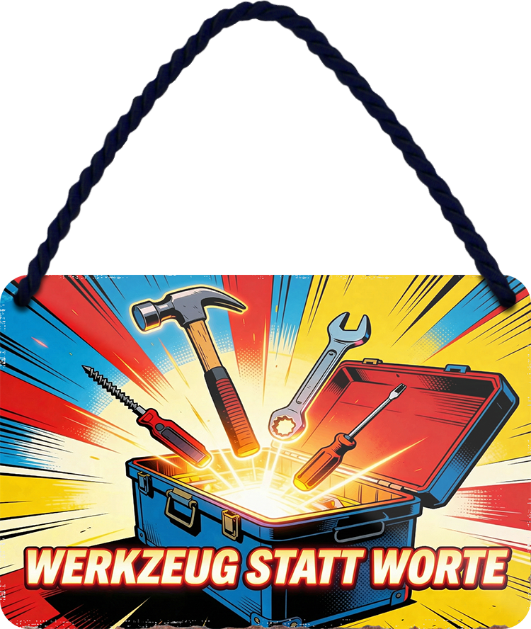 4252024258950		 ''Werkzeug statt Worte''
Schilderstore24 Blechschilder sind perfekt als Geschenk zu Weihnachten, Geburtstage, Feiern, Partys, Grillabende, Namenstag, Feiertag, Mädelsabend, Hochzeit. Jederzeit stilvoll im Wohnzimmer, Partykeller, Garage, Praxis, Büro,Architekt Hauseingang Handwerk Baustelle Arbeit Bau werkeln baustelle handwerker bauarbeiter
