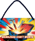 4252024258950		 ''Werkzeug statt Worte''
Schilderstore24 Blechschilder sind perfekt als Geschenk zu Weihnachten, Geburtstage, Feiern, Partys, Grillabende, Namenstag, Feiertag, Mädelsabend, Hochzeit. Jederzeit stilvoll im Wohnzimmer, Partykeller, Garage, Praxis, Büro,Architekt Hauseingang Handwerk Baustelle Arbeit Bau werkeln baustelle handwerker bauarbeiter