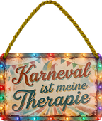 4252024259322		 ''Karneval ist meine Therapie''
Schilderstore24 Blechschilder sind perfekt als Geschenk zu Weihnachten, Geburtstage, Feiern, Partys, Grillabende, Namenstag, Feiertag, Mädelsabend, Hochzeit. Jederzeit stilvoll im Wohnzimmer, Partykeller, Garage, Praxis, Büro, Café, Hauseingang Ruhrpott Ruhrgebiet Platt Sprache hömma helau kultur tradition karneval