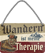 4252024257915		 ''Wandern ist meine Therapie''
Schilderstore24 Blechschilder sind perfekt als Geschenk zu Weihnachten, Geburtstage, Feiern, Partys, Grillabende, Namenstag, Feiertag, Mädelsabend, Hochzeit. Jederzeit stilvoll im Wohnzimmer, Partykeller, Garage, Praxis, Büro, Café, Hauseingang Camping Natur Wald Freiheit wandern campen outdoor natur roadtripp