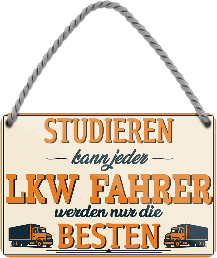 4252024259650		 ''Studieren kann jeder LKW Fahrer''
Schilderstore24 Blechschilder sind perfekt als Geschenk zu Weihnachten, Geburtstage, Feiern, Partys, Grillabende, Namenstag, Feiertag, Mädelsabend, Hochzeit. Jederzeit stilvoll im Wohnzimmer, Partykeller, Garage, biker, zitat, route, highway Mechaniker Auto Motorrad Werkstatt auto lkw brummi tüfteln schrauber