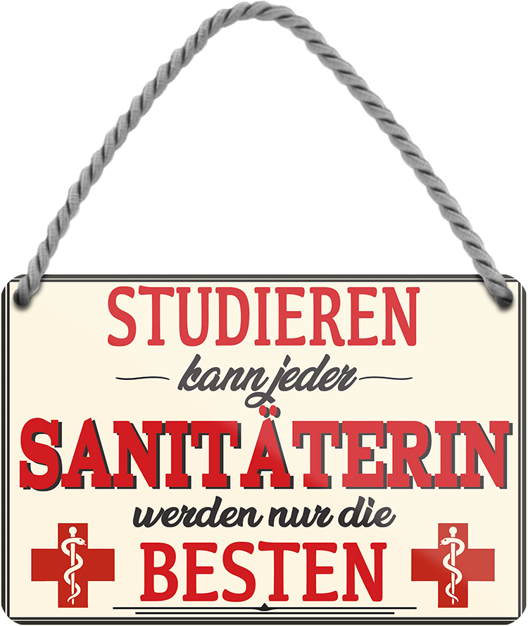 4252024258196		 ''Studieren kann jeder Sanitäterin''
Schilderstore24 Blechschilder sind perfekt als Geschenk zu Weihnachten, Geburtstage, Feiern, Partys, Grillabende, Namenstag, Feiertag, Mädelsabend, Hochzeit. Jederzeit stilvoll im Wohnzimmer, Partykeller, Garage, Praxis, Büro, Café, zitat Büro Chef Angestellter Arbeit Job Arbeitsplatz Alltag Beruf Ausbildung