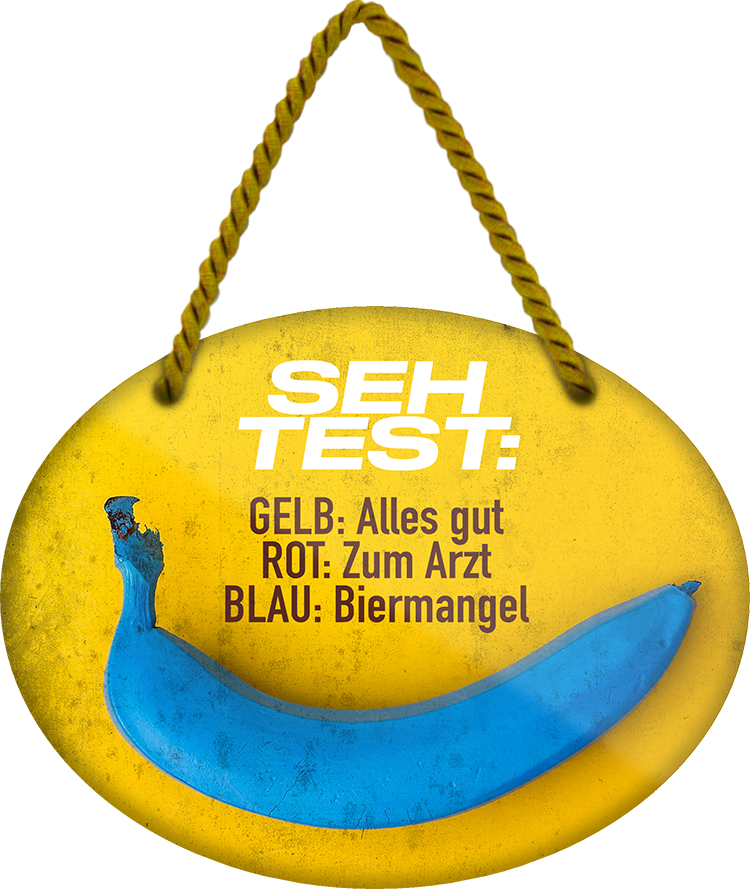 4252024245295	Schilderstore24	 ''Seh Test. Gelb alles gut, Blau Biermangel (braun)'' Schilderstore24 Blechschilder sind perfekt als Geschenk zu Weihnachten, Geburtstage, Feiern, Partys, Grillabende, Namenstag, Feiertag, Mädelsabend, Hochzeit. Jederzeit stilvoll im Wohnzimmer, Partykeller, Garage, Praxis, Büro, Café, Hauseingang Alkohol Kasten Bier Saufen Getränk Bier Alkohol schaumkrone promille hopfen