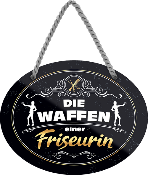 4252024247909	Schilderstore24	 ''Die Waffen einer Friseurin'' Schilderstore24 Blechschilder sind perfekt als Geschenk zu Weihnachten, Geburtstage, Feiern, Partys, Grillabende, Namenstag, Feiertag, Mädelsabend, Hochzeit. Jederzeit stilvoll im Wohnzimmer, Partykeller, Garage, Praxis, Büro, Café, Hauseingang Friseur Tattoo Schönheit Haare Haut Barber tattowierer hautschmuck piercing schminke