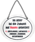 4252024245639	Schilderstore24	 ''Im Alter ist die Zukunft auf Rosen gebettet'' Schilderstore24 Blechschilder sind perfekt als Geschenk zu Weihnachten, Geburtstage, Feiern, Partys, Grillabende, Namenstag, Feiertag, Mädelsabend, Hochzeit. Jederzeit stilvoll im Wohnzimmer, Partykeller, Garage, Praxis, Büro, Café, Hauseingang Familie Zuhause Eltern Geschwister oma opa familie mama papa geschwister
