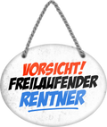 4252024245707	Schilderstore24	 ''Vorsicht, freilaufender Rentner'' Schilderstore24 Blechschilder sind perfekt als Geschenk zu Weihnachten, Geburtstage, Feiern, Partys, Grillabende, Namenstag, Feiertag, Mädelsabend, Hochzeit. Jederzeit stilvoll im Wohnzimmer, Partykeller, Garage, Praxis, Büro, Café, Hauseingang Familie Zuhause Eltern Geschwister oma opa familie mama papa geschwister