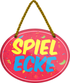4252024246032	Schilderstore24	 ''Spielecke'' Schilderstore24 Blechschilder sind perfekt als Geschenk zu Weihnachten, Geburtstage, Feiern, Partys, Grillabende, Namenstag, Feiertag, Mädelsabend, Hochzeit. Jederzeit stilvoll im Wohnzimmer, Partykeller, Garage, Praxis, Büro, Café, Hauseingang Küche Haushalt Willkommen Eigenheim heim essen haus kochen herzlich Zuhause putzen