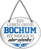 4252024247206	Schilderstore24	 ''Ein Leben ohne Bochum ist sinnlos'' Schilderstore24 Blechschilder sind perfekt als Geschenk zu Weihnachten, Geburtstage, Feiern, Partys, Grillabende, Namenstag, Feiertag, Mädelsabend, Hochzeit. Jederzeit stilvoll im Wohnzimmer, Partykeller, Garage, Praxis, Büro, Café, Hauseingang Fußball Mannschaft Verein Bolzen Ball sport liga kicken stadion freizeit