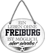 4252024247329	Schilderstore24	 ''Ein Leben ohne Freiburg ist sinnlos'' Schilderstore24 Blechschilder sind perfekt als Geschenk zu Weihnachten, Geburtstage, Feiern, Partys, Grillabende, Namenstag, Feiertag, Mädelsabend, Hochzeit. Jederzeit stilvoll im Wohnzimmer, Partykeller, Garage, Praxis, Büro, Café, Hauseingang Fußball Mannschaft Verein Bolzen Ball sport liga kicken stadion freizeit