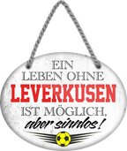 4252024247473	Schilderstore24	 ''Ein Leben ohne Leverkusen ist sinnlos'' Schilderstore24 Blechschilder sind perfekt als Geschenk zu Weihnachten, Geburtstage, Feiern, Partys, Grillabende, Namenstag, Feiertag, Mädelsabend, Hochzeit. Jederzeit stilvoll im Wohnzimmer, Partykeller, Garage, Praxis, Büro, Café, Hauseingang Fußball Mannschaft Verein Bolzen Ball sport liga kicken stadion freizeit