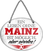 4252024247503	Schilderstore24	 ''Ein Leben ohne Mainz ist sinnlos'' Schilderstore24 Blechschilder sind perfekt als Geschenk zu Weihnachten, Geburtstage, Feiern, Partys, Grillabende, Namenstag, Feiertag, Mädelsabend, Hochzeit. Jederzeit stilvoll im Wohnzimmer, Partykeller, Garage, Praxis, Büro, Café, Hauseingang Fußball Mannschaft Verein Bolzen Ball sport liga kicken stadion freizeit