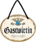 4252024246704	Schilderstore24	 ''Gastwirtin'' Schilderstore24 Blechschilder sind perfekt als Geschenk zu Weihnachten, Geburtstage, Feiern, Partys, Grillabende, Namenstag, Feiertag, Mädelsabend, Hochzeit. Jederzeit stilvoll im Wohnzimmer, Partykeller, Garage, Praxis, Büro, Café, Hauseingang Büro Chef Angestellter Arbeit Job Arbeitsplatz Alltag Beruf Ausbildung