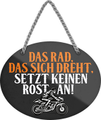4252024246421	Schilderstore24	 ''Das Rad, das sich dreht, setzt keinen Rost an'' Schilderstore24 Blechschilder sind perfekt als Geschenk zu Weihnachten, Geburtstage, Feiern, Partys, Grillabende, Namenstag, Feiertag, Mädelsabend, Hochzeit. Jederzeit stilvoll im Wohnzimmer, Partykeller, Garage, Praxis, Büro, Café, Hauseingang Mechaniker Auto Motorrad Werkstatt auto werkstatt tüfteln schrauber
