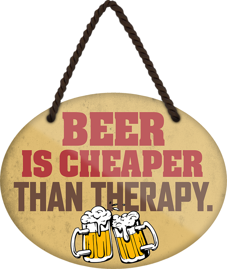 4252024248722		 ''Beer is cheaper than therapy'' Schilderstore24 Blechschilder sind perfekt als Geschenk zu Weihnachten, Geburtstage, Feiern, Partys, Grillabende, Namenstag, Feiertag, Mädelsabend, Hochzeit. Jederzeit stilvoll im Wohnzimmer, Partykeller, Garage, Praxis, Büro, Café, Hauseingang Alkohol Kasten Bier Saufen Getränk Bier Alkohol schaumkrone promille hopfen