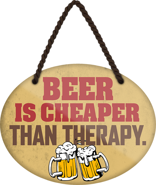 4252024248722		 ''Beer is cheaper than therapy'' Schilderstore24 Blechschilder sind perfekt als Geschenk zu Weihnachten, Geburtstage, Feiern, Partys, Grillabende, Namenstag, Feiertag, Mädelsabend, Hochzeit. Jederzeit stilvoll im Wohnzimmer, Partykeller, Garage, Praxis, Büro, Café, Hauseingang Alkohol Kasten Bier Saufen Getränk Bier Alkohol schaumkrone promille hopfen