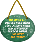 4252024248661		 ''Ich bin so alt, selbst für schlechte Noten verantwortlich'' Schilderstore24 Blechschilder sind perfekt als Geschenk zu Weihnachten, Geburtstage, Feiern, Partys, Grillabende, Namenstag, Feiertag, Mädelsabend, Hochzeit. Jederzeit stilvoll im Wohnzimmer, Partykeller, Garage, Praxis, Büro, Café, Hauseingang Sarkasmus Ironie Funny Schwarzer Humor faul dumm fun rente lästern teufel