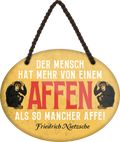 4252024249767		 ''Der Mensch hat mehr vom Affen als mancher Affe'' Schilderstore24 Blechschilder sind perfekt als Geschenk zu Weihnachten, Geburtstage, Feiern, Partys, Grillabende, Namenstag, Feiertag, Mädelsabend, Hochzeit Wohnzimmer, Partykeller, Garage, Praxis, Büro, Café, Hauseingang Haustier Tier Tiere Tiersprüche Funny Ironie knuddelig haustier biene kuh vogel lustige tierwelt