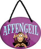 4252024248654		 ''Affengeil'' Schilderstore24 Blechschilder sind perfekt als Geschenk zu Weihnachten, Geburtstage, Feiern, Partys, Grillabende, Namenstag, Feiertag, Mädelsabend, Hochzeit. Jederzeit stilvoll im Wohnzimmer, Partykeller, Garage, Praxis, Büro, Café, Hauseingang Sarkasmus Ironie Funny Schwarzer Humor faul dumm fun rente lästern teufel