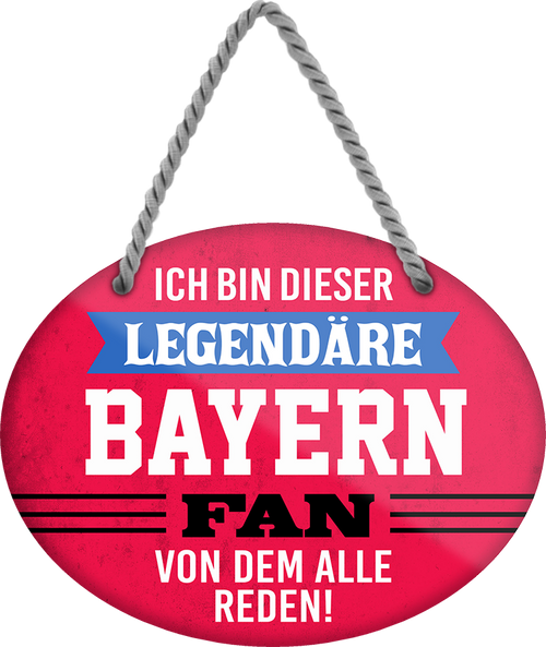 4252024249002		  ''Ich bin dieser legendäre Bayern Fan'' Schilderstore24 Blechschilder sind perfekt als Geschenk zu Weihnachten, Geburtstage, Feiern, Partys, Grillabende, Namenstag, Feiertag, Mädelsabend, Hochzeit. Jederzeit stilvoll im Wohnzimmer, Partykeller, Garage, Praxis, Büro, Café, Hauseingang Fußball Mannschaft Verein Bolzen Ball sport liga kicken stadion freizeit