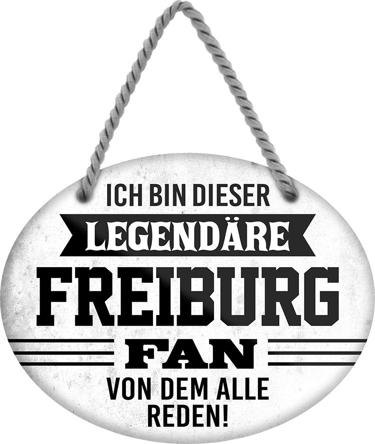 4252024249132		  ''Ich bin dieser legendäre Freiburg Fan'' Schilderstore24 Blechschilder sind perfekt als Geschenk zu Weihnachten, Geburtstage, Feiern, Partys, Grillabende, Namenstag, Feiertag, Mädelsabend, Hochzeit. Jederzeit stilvoll im Wohnzimmer, Partykeller, Garage, Praxis, Büro, Café, Hauseingang Fußball Mannschaft Verein Bolzen Ball sport liga kicken stadion freizeit