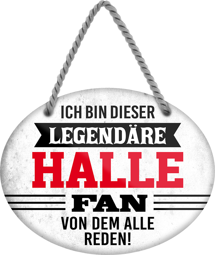 4252024249156		  ''Ich bin dieser legendäre Halle Fan'' Schilderstore24 Blechschilder sind perfekt als Geschenk zu Weihnachten, Geburtstage, Feiern, Partys, Grillabende, Namenstag, Feiertag, Mädelsabend, Hochzeit. Jederzeit stilvoll im Wohnzimmer, Partykeller, Garage, Praxis, Büro, Café, Hauseingang Fußball Mannschaft Verein Bolzen Ball sport liga kicken stadion freizeit