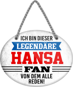 4252024249163		  ''Ich bin dieser legendäre Hansa Fan'' Schilderstore24 Blechschilder sind perfekt als Geschenk zu Weihnachten, Geburtstage, Feiern, Partys, Grillabende, Namenstag, Feiertag, Mädelsabend, Hochzeit. Jederzeit stilvoll im Wohnzimmer, Partykeller, Garage, Praxis, Büro, Café, Hauseingang Fußball Mannschaft Verein Bolzen Ball sport liga kicken stadion freizeit