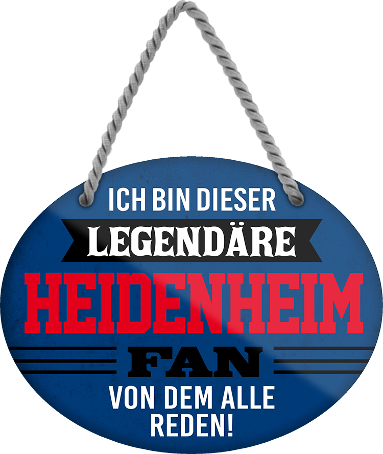 4252024249170		  ''Ich bin dieser legendäre Heidenheim Fan'' Schilderstore24 Blechschilder sind perfekt als Geschenk zu Weihnachten, Geburtstage, Feiern, Partys, Grillabende, Namenstag, Feiertag, Mädelsabend, Hochzeit. Jederzeit stilvoll im Wohnzimmer, Partykeller, Garage, Praxis, Büro, Café, Hauseingang Fußball Mannschaft Verein Bolzen Ball sport liga kicken stadion freizeit