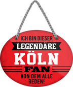 4252024249231		  ''Ich bin dieser legendäre Köln Fan'' Schilderstore24 Blechschilder sind perfekt als Geschenk zu Weihnachten, Geburtstage, Feiern, Partys, Grillabende, Namenstag, Feiertag, Mädelsabend, Hochzeit. Jederzeit stilvoll im Wohnzimmer, Partykeller, Garage, Praxis, Büro, Café, Hauseingang Fußball Mannschaft Verein Bolzen Ball sport liga kicken stadion freizeit