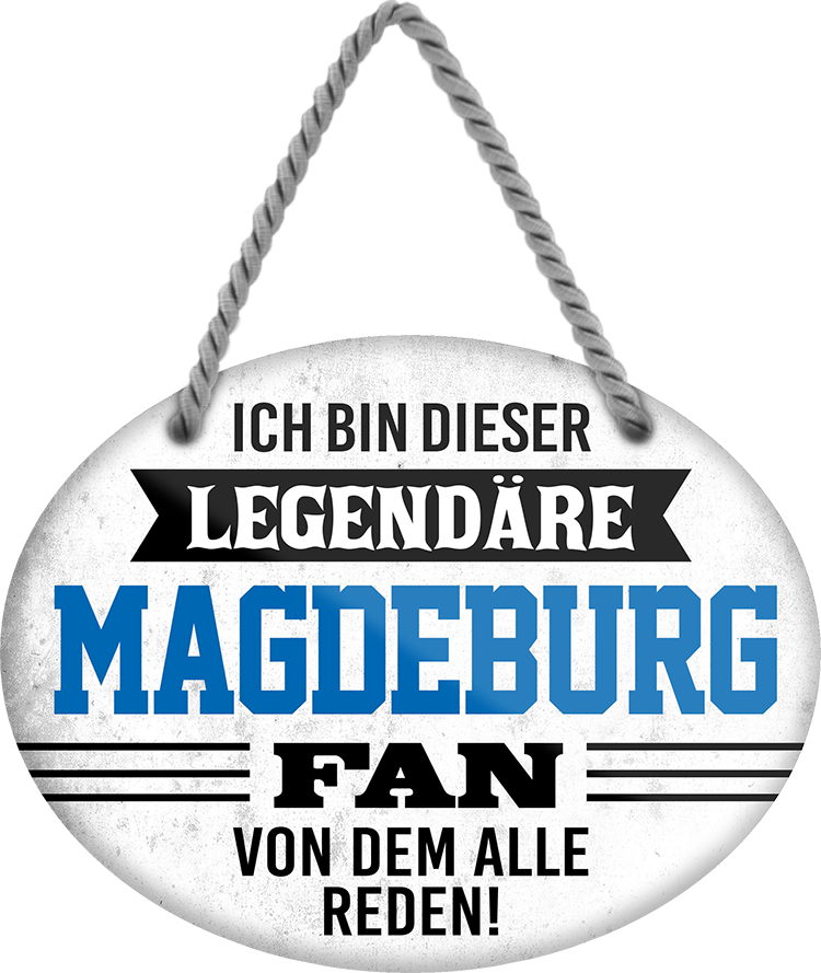 4252024249262		 ''Ich bin dieser legendäre Magdeburg Fan'' Schilderstore24 Blechschilder sind perfekt als Geschenk zu Weihnachten, Geburtstage, Feiern, Partys, Grillabende, Namenstag, Feiertag, Mädelsabend, Hochzeit. Jederzeit stilvoll im Wohnzimmer, Partykeller, Garage, Praxis, Büro, Café, Hauseingang Fußball Mannschaft Verein Bolzen Ball sport liga kicken stadion freizeit