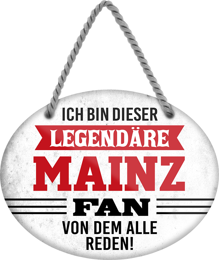 4252024249279		 ''Ich bin dieser legendäre Mainz Fan'' Schilderstore24 Blechschilder sind perfekt als Geschenk zu Weihnachten, Geburtstage, Feiern, Partys, Grillabende, Namenstag, Feiertag, Mädelsabend, Hochzeit. Jederzeit stilvoll im Wohnzimmer, Partykeller, Garage, Praxis, Büro, Café, Hauseingang Fußball Mannschaft Verein Bolzen Ball sport liga kicken stadion freizeit