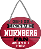 4252024249309		 ''Ich bin dieser legendäre Nürnberg Fan'' Schilderstore24 Blechschilder sind perfekt als Geschenk zu Weihnachten, Geburtstage, Feiern, Partys, Grillabende, Namenstag, Feiertag, Mädelsabend, Hochzeit. Jederzeit stilvoll im Wohnzimmer, Partykeller, Garage, Praxis, Büro, Café, Hauseingang Fußball Mannschaft Verein Bolzen Ball sport liga kicken stadion freizeit