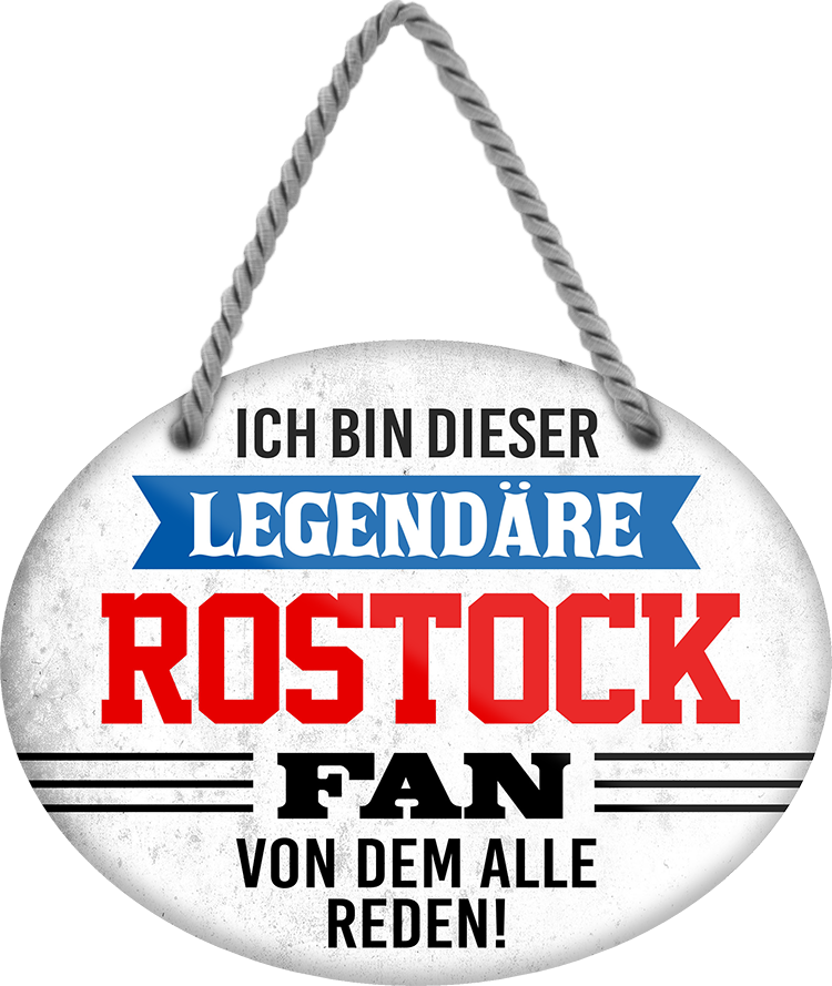 4252024249354		 ''Ich bin dieser legendäre Rostock Fan'' Schilderstore24 Blechschilder sind perfekt als Geschenk zu Weihnachten, Geburtstage, Feiern, Partys, Grillabende, Namenstag, Feiertag, Mädelsabend, Hochzeit. Jederzeit stilvoll im Wohnzimmer, Partykeller, Garage, Praxis, Büro, Café, Hauseingang Fußball Mannschaft Verein Bolzen Ball sport liga kicken stadion freizeit