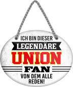 4252024249422		 ''Ich bin dieser legendäre Union Fan'' Schilderstore24 Blechschilder sind perfekt als Geschenk zu Weihnachten, Geburtstage, Feiern, Partys, Grillabende, Namenstag, Feiertag, Mädelsabend, Hochzeit. Jederzeit stilvoll im Wohnzimmer, Partykeller, Garage, Praxis, Büro, Café, Hauseingang Fußball Mannschaft Verein Bolzen Ball sport liga kicken stadion freizeit