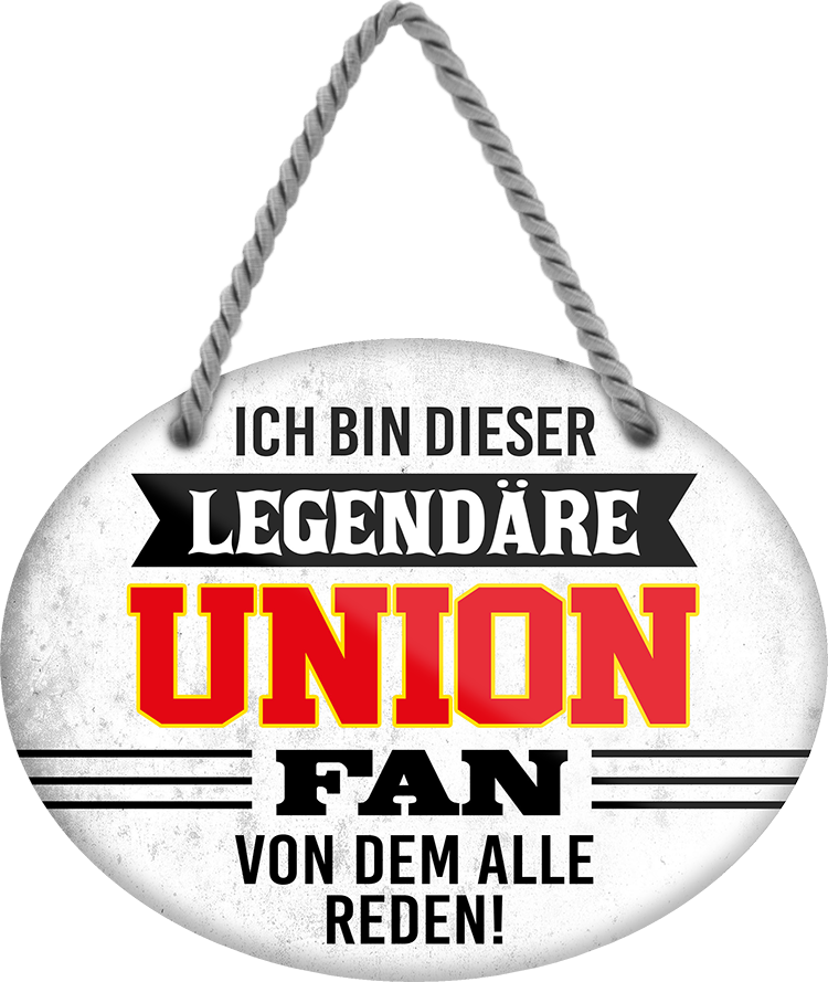 4252024249422		 ''Ich bin dieser legendäre Union Fan'' Schilderstore24 Blechschilder sind perfekt als Geschenk zu Weihnachten, Geburtstage, Feiern, Partys, Grillabende, Namenstag, Feiertag, Mädelsabend, Hochzeit. Jederzeit stilvoll im Wohnzimmer, Partykeller, Garage, Praxis, Büro, Café, Hauseingang Fußball Mannschaft Verein Bolzen Ball sport liga kicken stadion freizeit