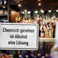 Blechschild ''Chemisch gesehen ist Alkohol eine Lösung'' 18x12cm