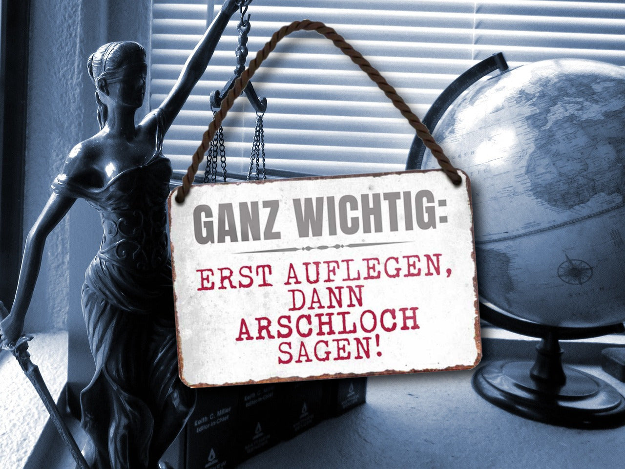 Blechschild ''Ganz wichtig. erst auflegen, dann Arschloch sagen'' 18x12cm