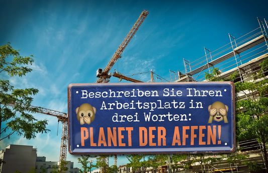 Blechschild ''Beschreiben sie Arbeitsplatz. Planet der Affen'' 28x12cm