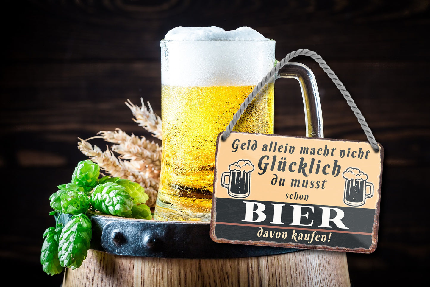 Blechschild ''Geld allein macht nicht glücklich Bier'' 18x12cm