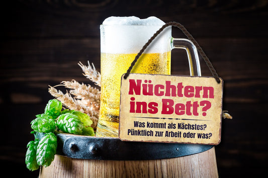 Blechschild ''Nüchtern ins Bett. was kommt als nächstes'' 18x12cm