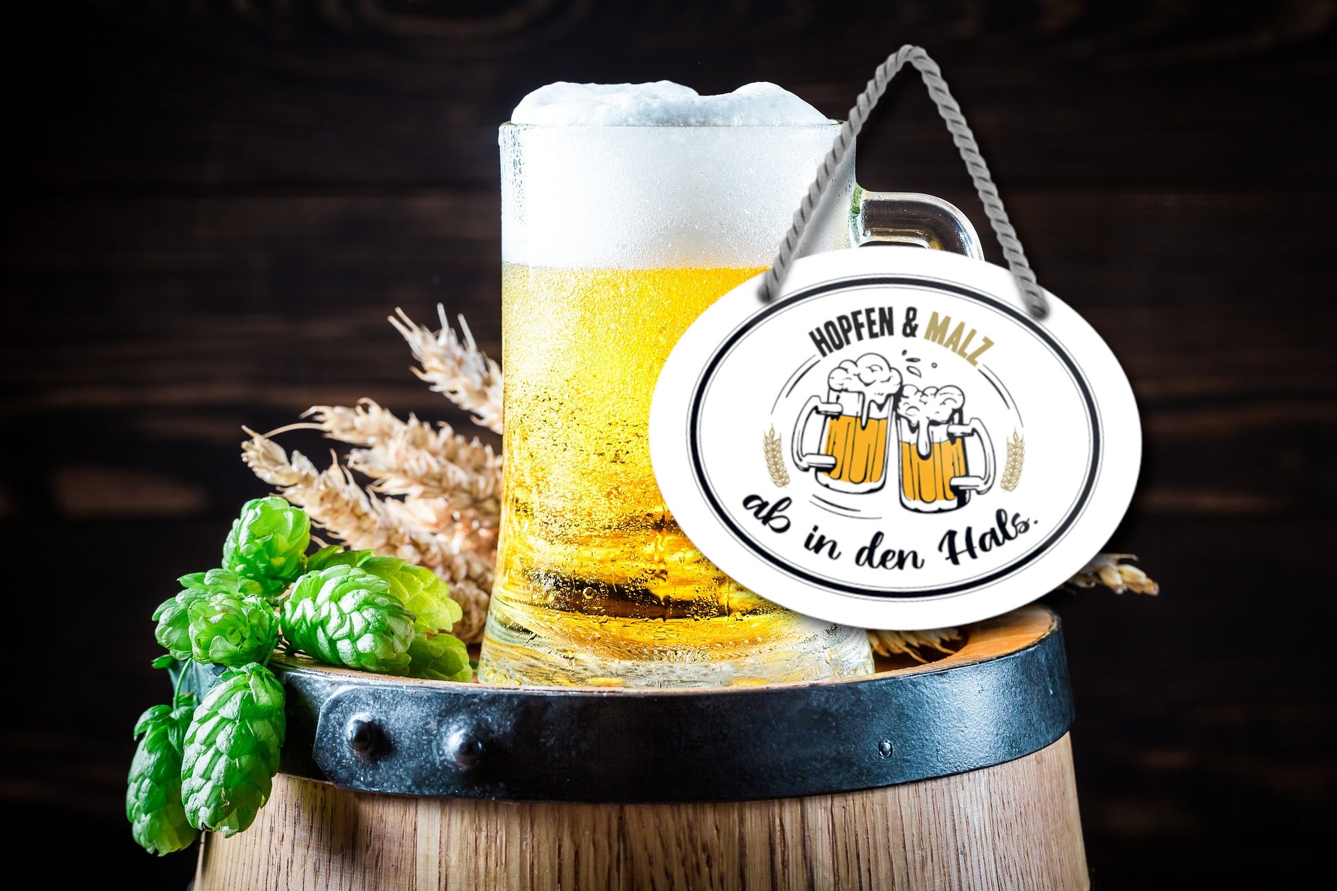 Blechschild ''Hopfen&Malz ab in den Hals'' 18x14cm