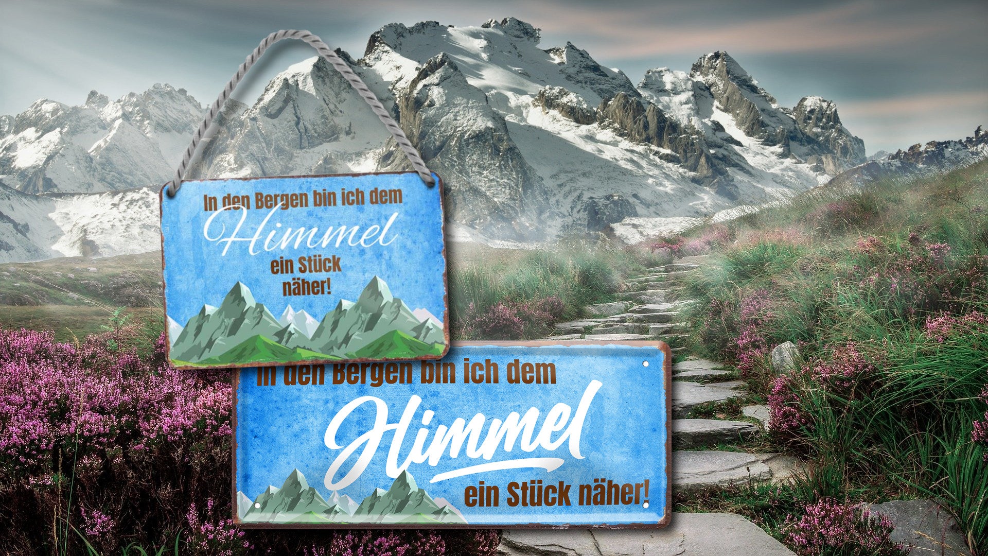 Tin sign ''In the mountains I'm closer to heaven..'' 18x12cm