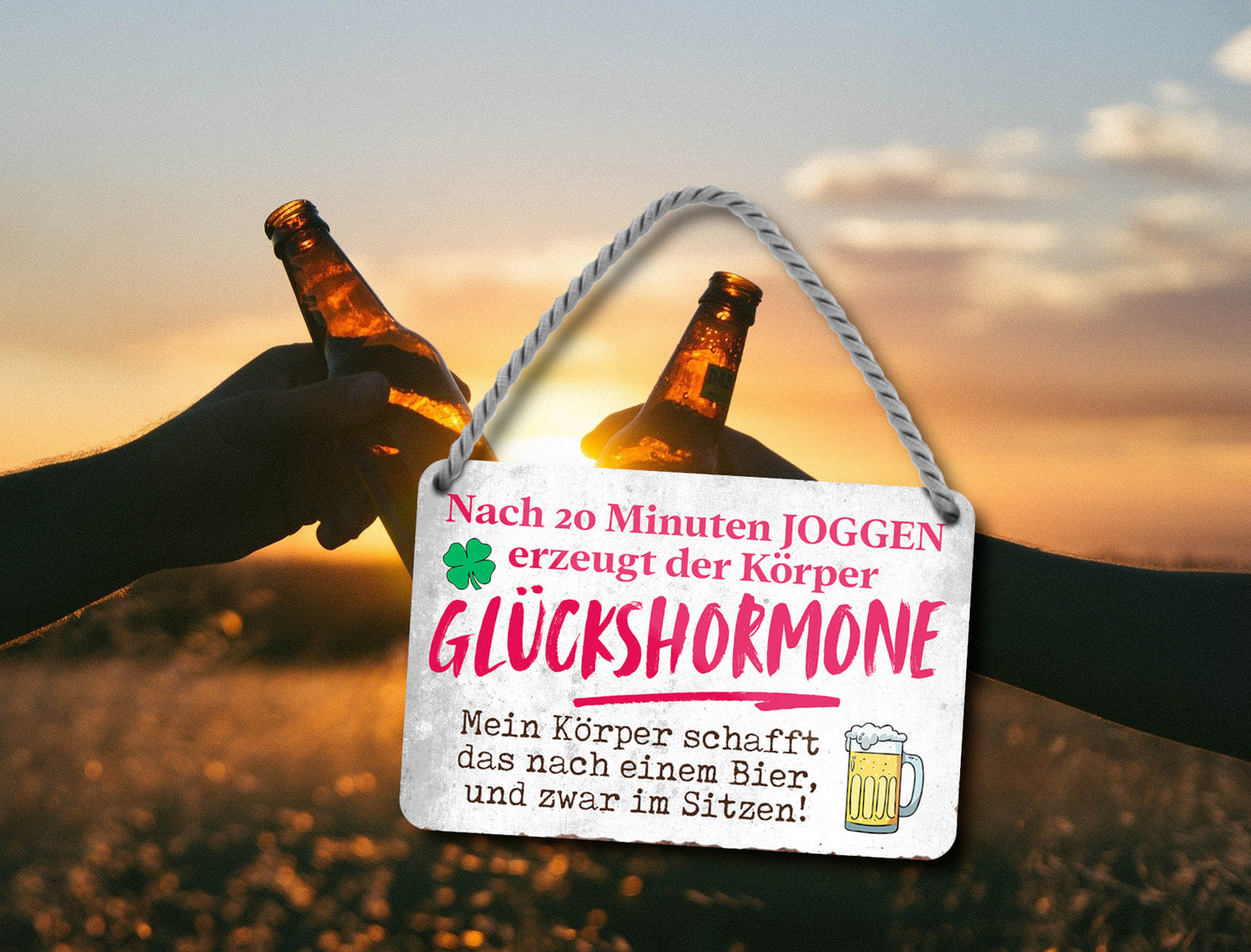 Blechschild ''Nach 20 min Joggen Glückhormone Bier'' 18x12cm