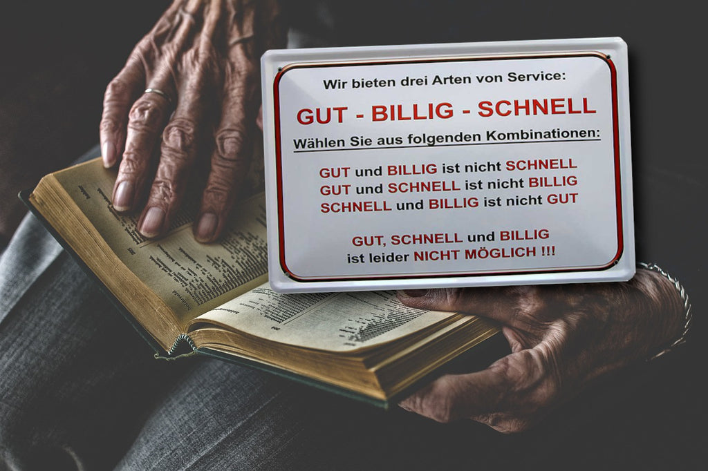 Tin sign ''We offer three types of service GOOD CHEAP FAST'' 20x30cm