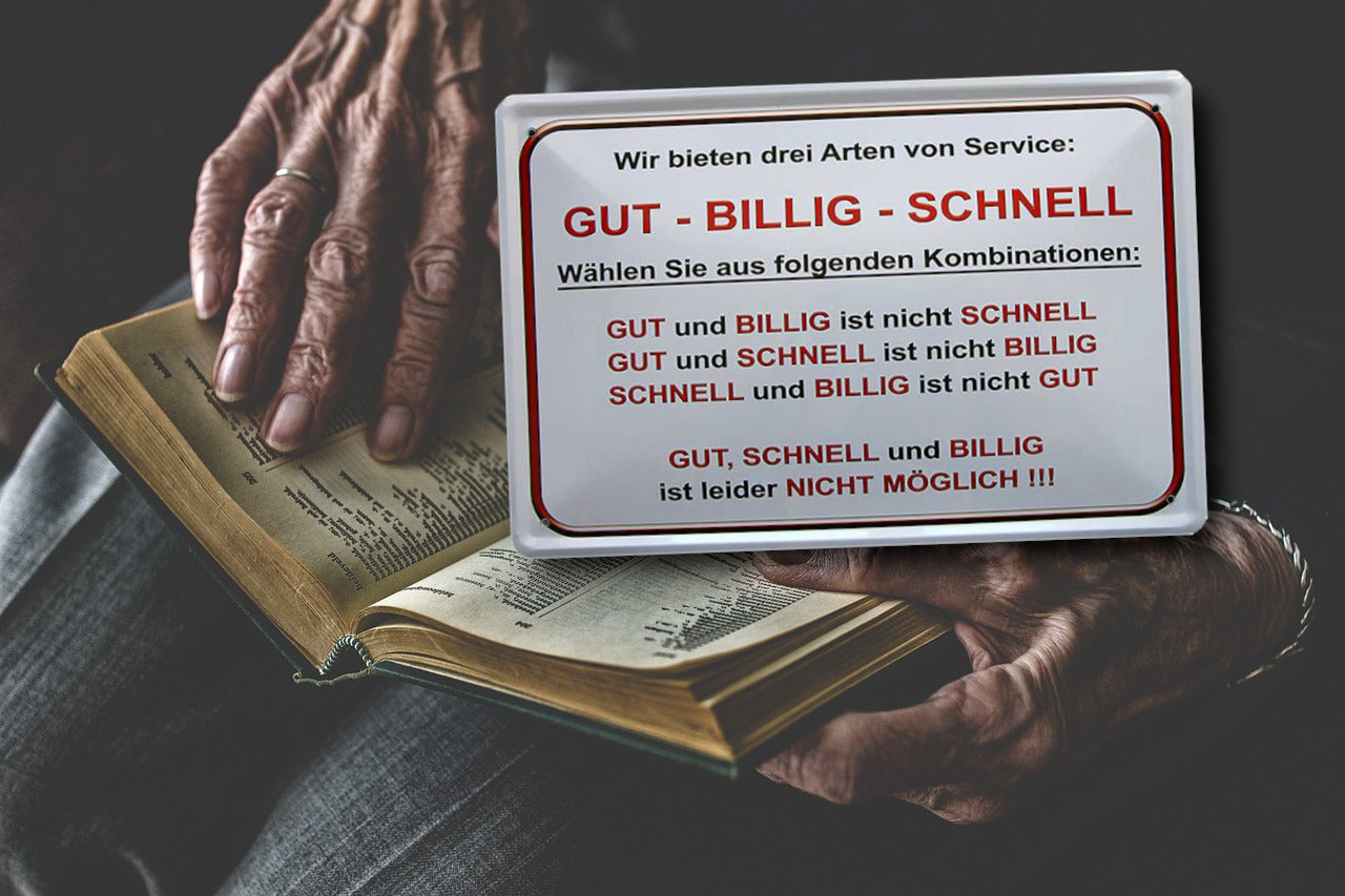 Tin sign ''We offer three types of service GOOD CHEAP FAST'' 20x30cm