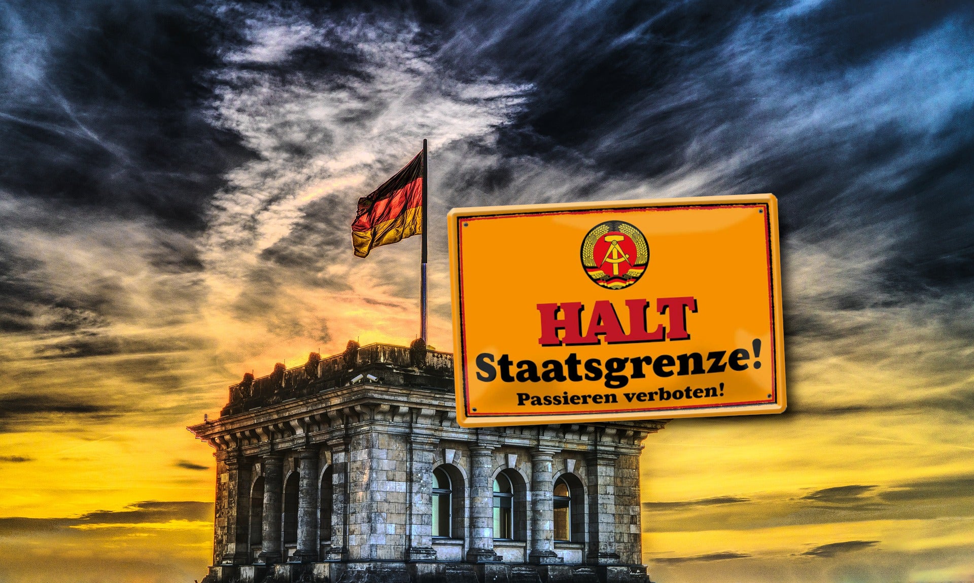 Tin sign "STOP state border" 20x30cm