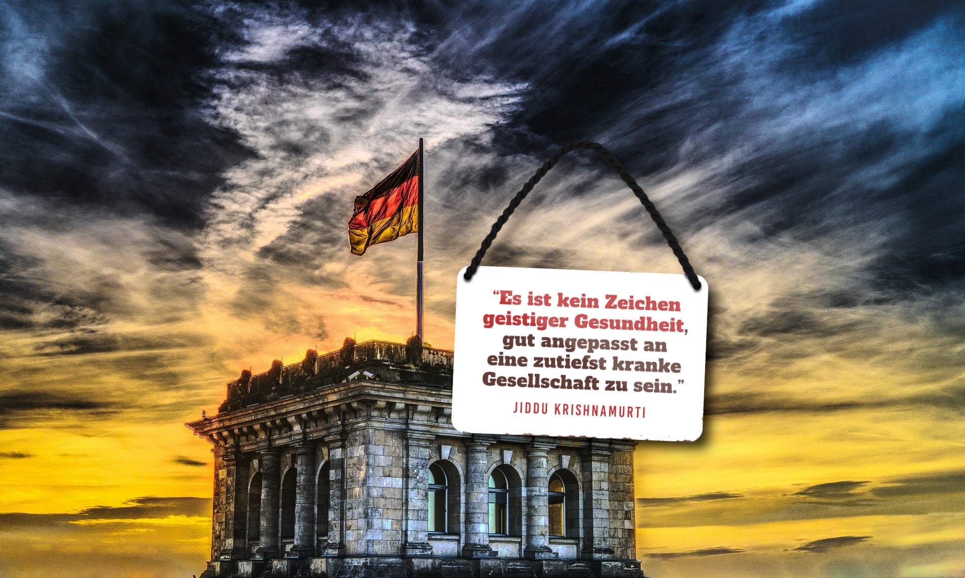 Blechschild ''Es ist kein Zeichen geistiger Gesundheit.. kranke Gesellschaft'' 18x12cm