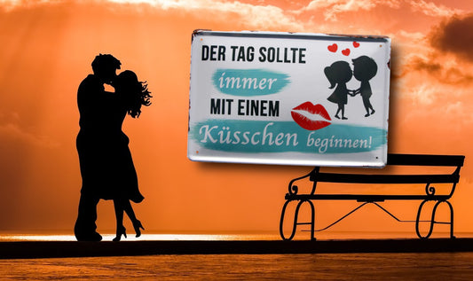 Tin sign ''The day should always start with a kiss'' 20x30cm