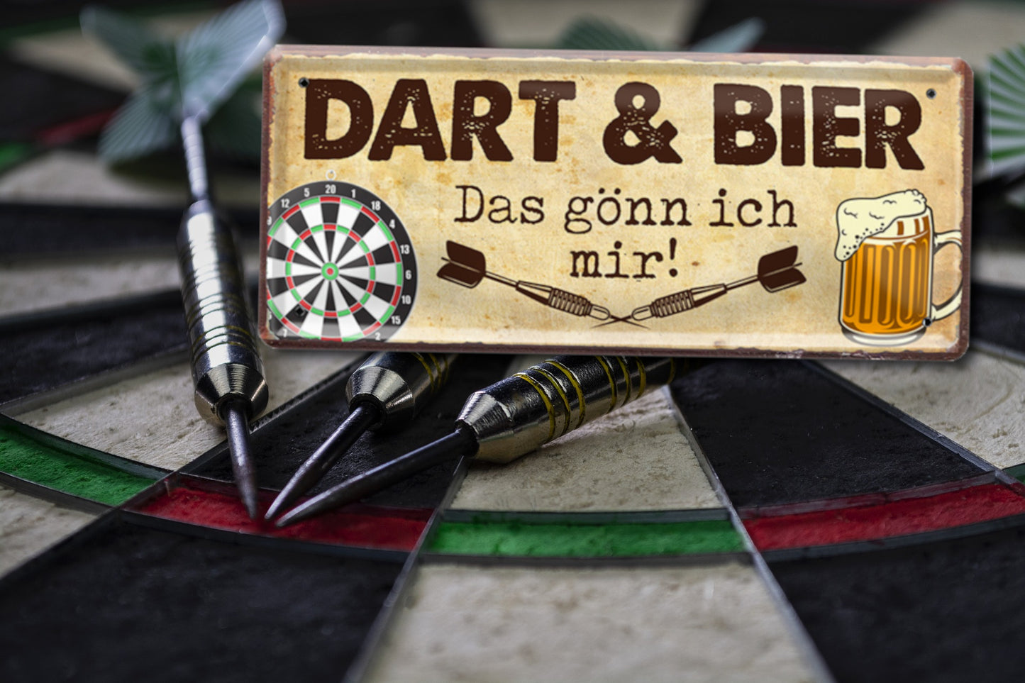 Blechschild ''Dart & Bier Das gönn ich mir (braun)'' 28x12cm