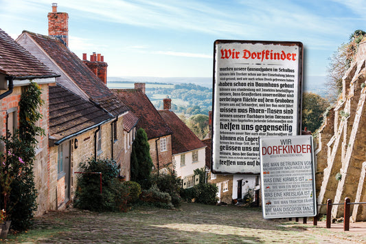 Tin sign "We village children do our homework" 20x30cm